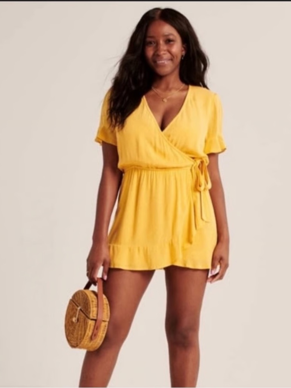 Abercrombie & Fitch Mustard Yellow with White Dots Wrap Romper